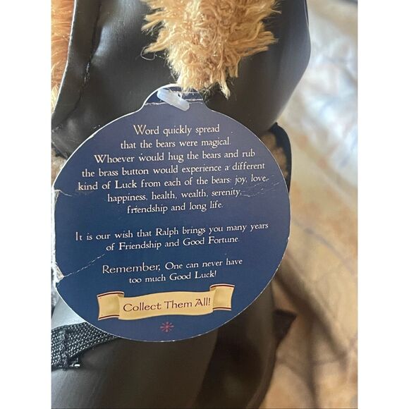 New Brass Button Bear Brown Teddy Friendship Aviator Ralph Stuffed Animal - Picture 5 of 13